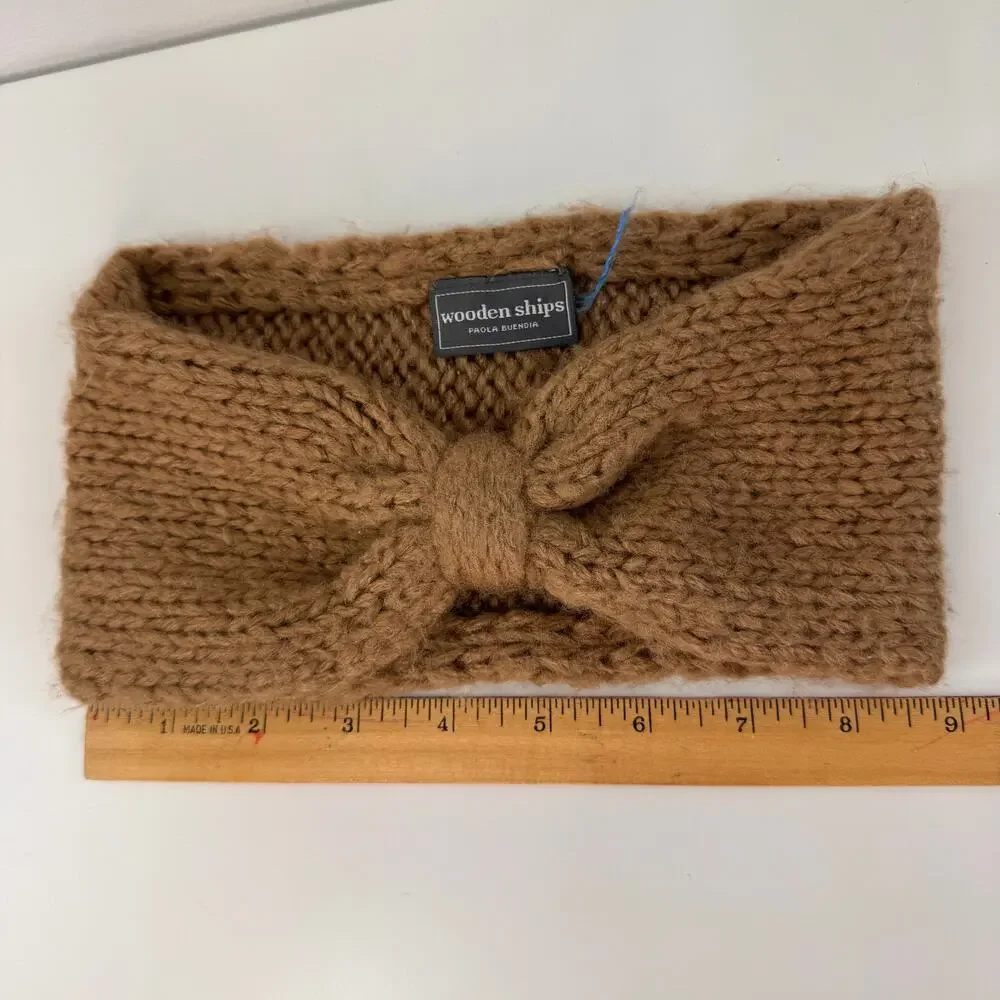 Wooden Ships Brown Headband Chunky Knitted Twist Winter Ear Warmer Knot Hair 9x5